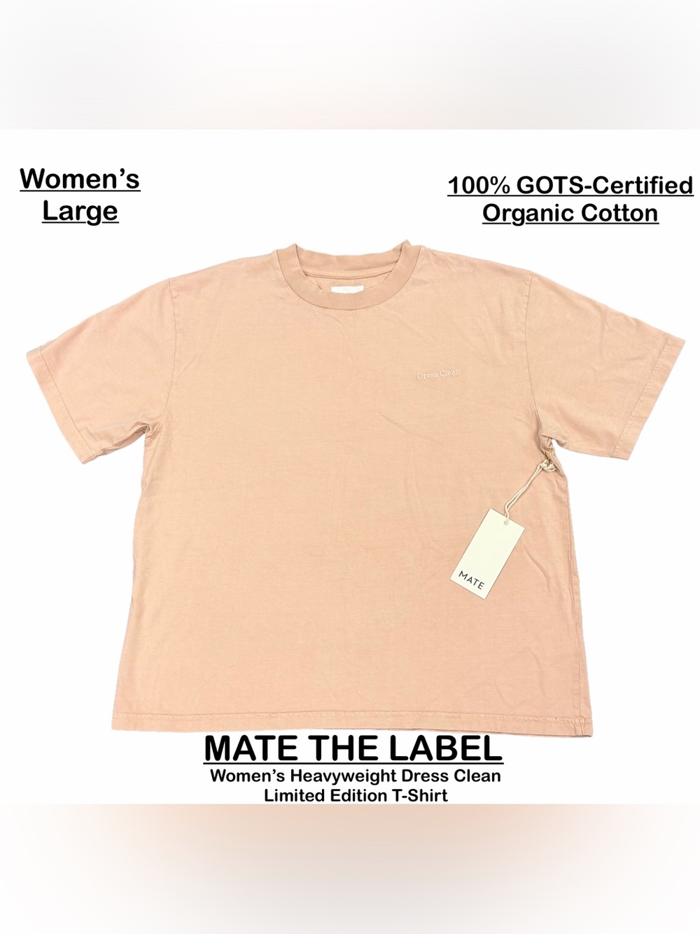 NWT MATE THE LABEL Rare Find Women's Heavyweight Organic Cotton Rose T-Shirt, LG